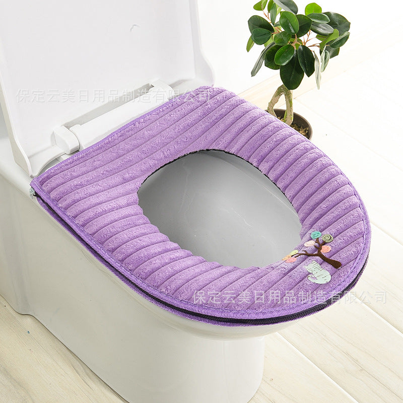 3pcs Toilet Seat Cover Pads Washable Winter Cushion Warm Printing   Thicker Fleece