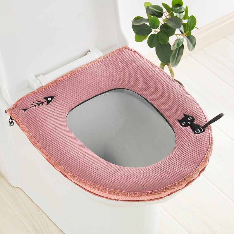 3pcs Toilet Seat Cover Pads Universal  Pad Winter    Zipper Thickening   Cushion