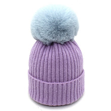 Load image into Gallery viewer, Warm Winter Knit Beanie Hats Parent-Child Artificial Rabbit-Fur Ball Hat for Women Autumn and Winter Unisex
