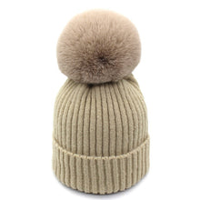 Load image into Gallery viewer, Warm Winter Knit Beanie Hats Parent-Child Artificial Rabbit-Fur Ball Hat for Women Autumn and Winter Unisex
