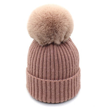 Load image into Gallery viewer, Warm Winter Knit Beanie Hats Parent-Child Artificial Rabbit-Fur Ball Hat for Women Autumn and Winter Unisex
