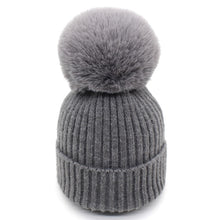 Load image into Gallery viewer, Warm Winter Knit Beanie Hats Parent-Child Artificial Rabbit-Fur Ball Hat for Women Autumn and Winter Unisex
