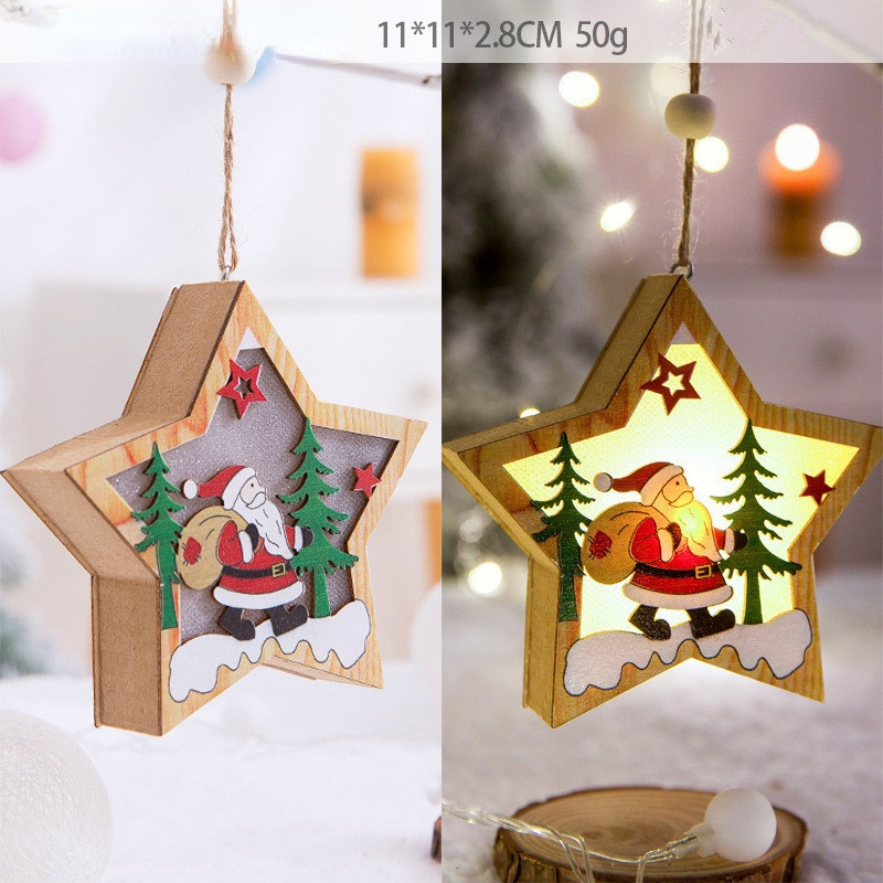 2PCs Christmas Tree Decoration Glowing Wooden Pendant Small Gift