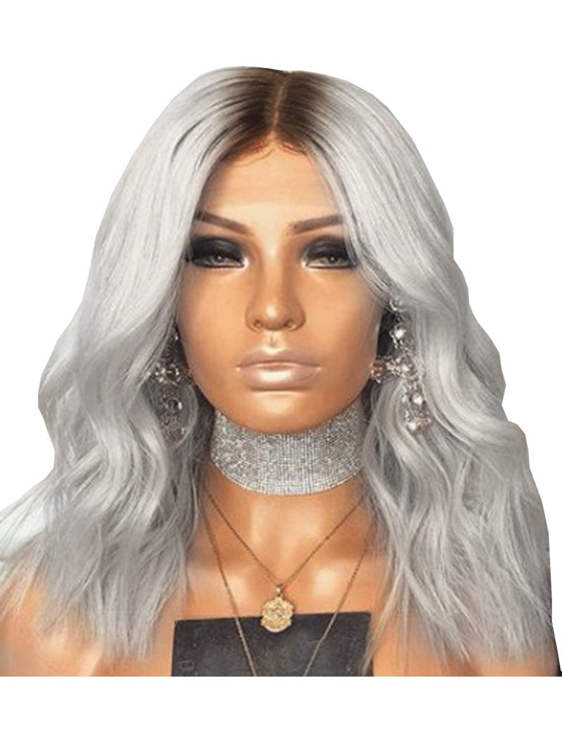 Women Wig Gradual Change from Black to Gray Mid-Length Hair Micro-Volume W268