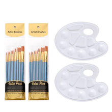 Lade das Bild in den Galerie-Viewer, 20pcs Brush Sets Including 2 Palette Nylon Hair Brush Sets Oil Painting Brush
