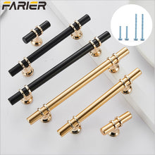 Load image into Gallery viewer, 2pcs Aluminum Alloy Black Gold Door Handle Wardrobe Kitchen Cabinet Drawer Solid  Handle
