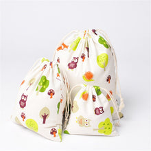 Load image into Gallery viewer, 3-Piece Set Travel Travel Drawstring Cotton Storage Bag, White with Green Leaves
