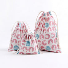 Load image into Gallery viewer, 3-Piece Set Travel Travel Drawstring Cotton Storage Bag, White with Green Leaves
