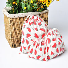 Load image into Gallery viewer, 3-Piece Set Travel Travel Drawstring Cotton Storage Bag, White with Green Leaves
