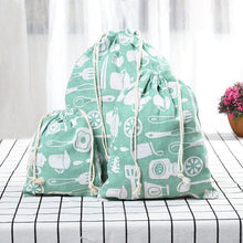 Load image into Gallery viewer, 3-Piece Set Travel Travel Drawstring Cotton Storage Bag, White with Green Leaves
