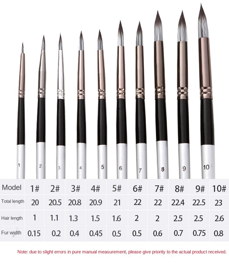 10 PCs Nylon Hair Brush Silver Gray Rod round Front Watercolor