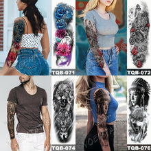 Lade das Bild in den Galerie-Viewer, 2pcs Large Arm Sleeve Tattoo Lion Crown King Rose Waterproof Temporary Tatoo Sticker

