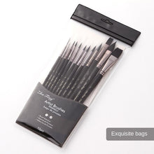 Load image into Gallery viewer, 12 PCs Black Nylon Hair Black Rod Soft Plastic Bag Brush Set Oil Painting Brush
