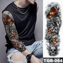 Lade das Bild in den Galerie-Viewer, 2pcs Large Arm Sleeve Tattoo Lion Crown King Rose Waterproof Temporary Tatoo Sticker
