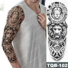 Lade das Bild in den Galerie-Viewer, 2pcs Large Arm Sleeve Tattoo Lion Crown King Rose Waterproof Temporary Tatoo Sticker

