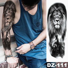 Lade das Bild in den Galerie-Viewer, 2pcs Large Arm Sleeve Tattoo Lion Crown King Rose Waterproof Temporary Tatoo Sticker
