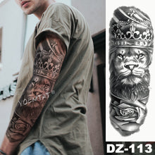 Lade das Bild in den Galerie-Viewer, 2pcs Large Arm Sleeve Tattoo Lion Crown King Rose Waterproof Temporary Tatoo Sticker
