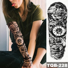 Lade das Bild in den Galerie-Viewer, 2pcs Large Arm Sleeve Tattoo Lion Crown King Rose Waterproof Temporary Tatoo Sticker
