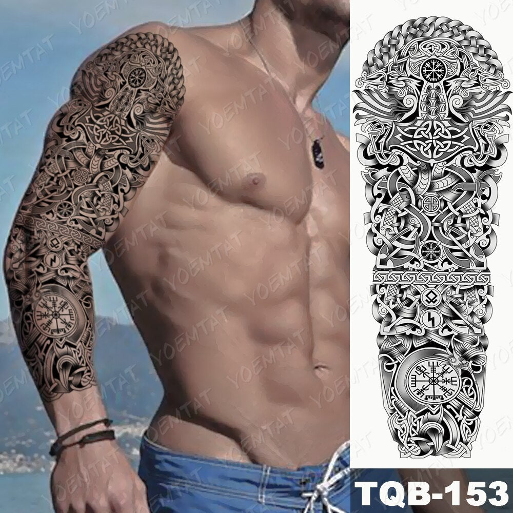 2pcs Large Arm Sleeve Tatto Sticker Snake Owl Bear Maori Waterproof Temporary for Women Men