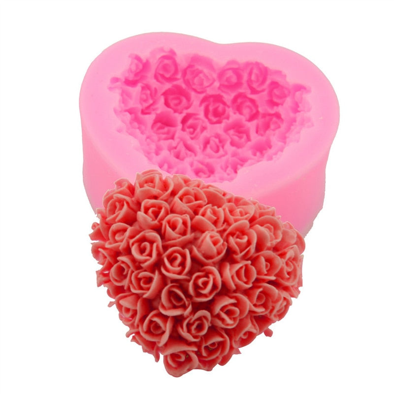 3D Lovely Heart Flower Rose Silicone Molds for Home Homemade Soap Aromatherapy Candle Cake Decoration
