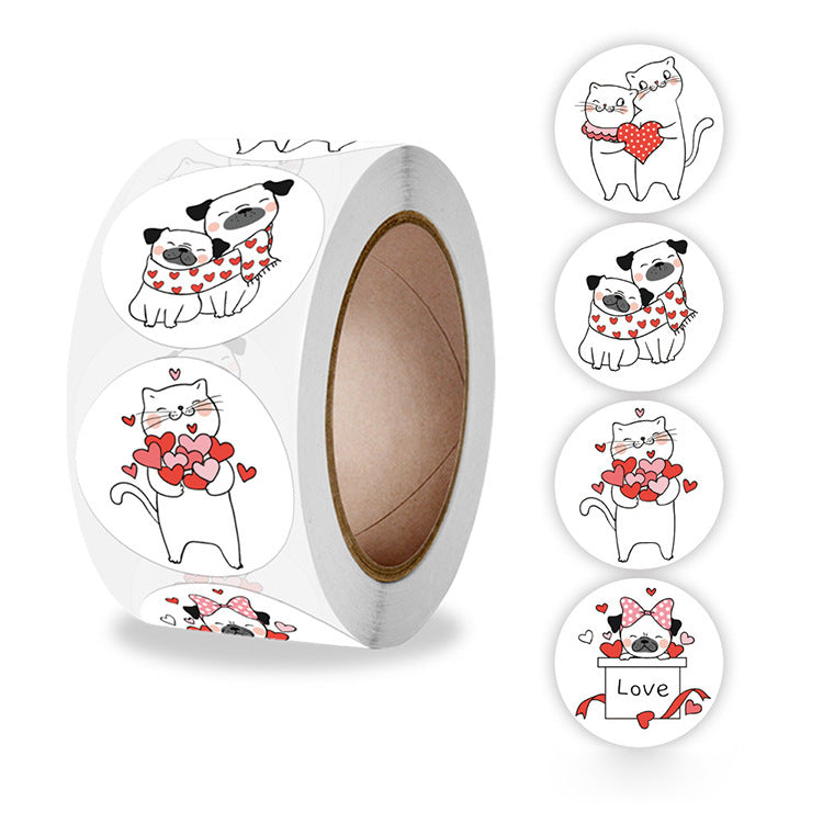 2x500pcs Xmas Christmas  Stickers Roll Label Valentine's Day Kitty Love Thank You Love Anniversary Gift Items