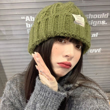Lade das Bild in den Galerie-Viewer, Warm Winter Knit Beanie Hats Pure Color Japanese Wool Women Korean Style Ear Protection Unisex

