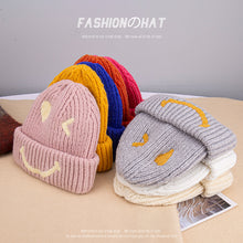 Load image into Gallery viewer, Warm Winter Knit Beanie Hats  Embroidered Smiley Woolen Cap Couple Pullover Unisex

