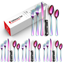 Lade das Bild in den Galerie-Viewer, 304 Stainless Steel Flatware Sets 24-Piece Set 6 Groups Steak Knife, Fork and Spoon Multi-Color Optional
