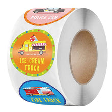 Load image into Gallery viewer, 2x500pcs Xmas Christmas  Stickers Roll Label Taxi Fire Police Ice Cream School Bus Award Incentive Toy Sealing
