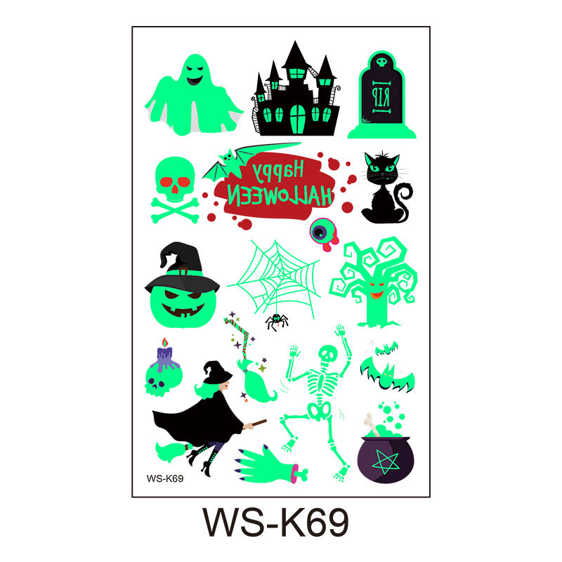 20PCs Eco-friendly Non-Toxic Children Cartoon Luminous Tattoo Stickers Halloween Carnival Party