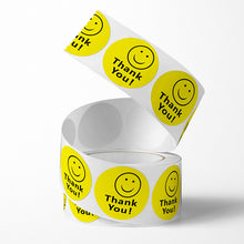 Load image into Gallery viewer, 2x500pcs Xmas Christmas Yellow round Smiling Face Thank You Gift Sticker Sealing Label
