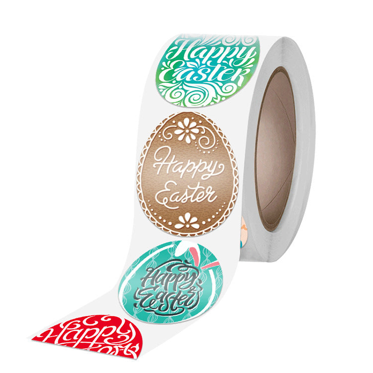 2x500pcs Xmas Christmas  Stickers Roll Label 6 Colors Rabbit Eggs Happy Easter Day Gift