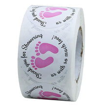 Load image into Gallery viewer, 2x500pcs Xmas Christmas  Stickers Roll Label Red Blue Baby Feet Thank You  Showering Love
