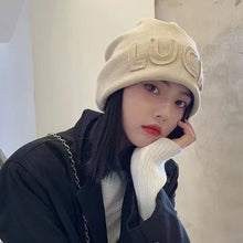 Lade das Bild in den Galerie-Viewer, Warm Winter Knit Beanie Hats  Japanese Style Face-Looking Small Women Internet Celebrity Fleece-Lined Toe Cap Unisex
