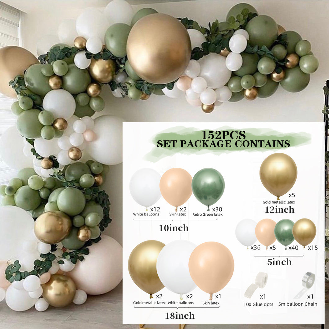 152PCs Vintage Olive Green Balloon Set Birthday Party Wedding Decoration