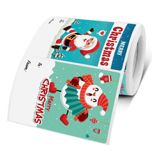 Load image into Gallery viewer, 2x500pcs Christmas Xmas Santa Claus Snowman Merry Christmas Design Rectangular Christmas Stickers tape
