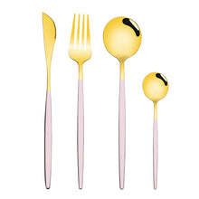 Lade das Bild in den Galerie-Viewer, 304 Stainless Steel Flatware Sets 4 Pcs/set Bright Gold-Plated Tableware Steak Knife and Fork Spoon

