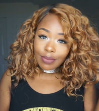 Load image into Gallery viewer, Women Wig Small Volume Mid-Length Curly Hair Black Brown Gradient Color Headgear W113
