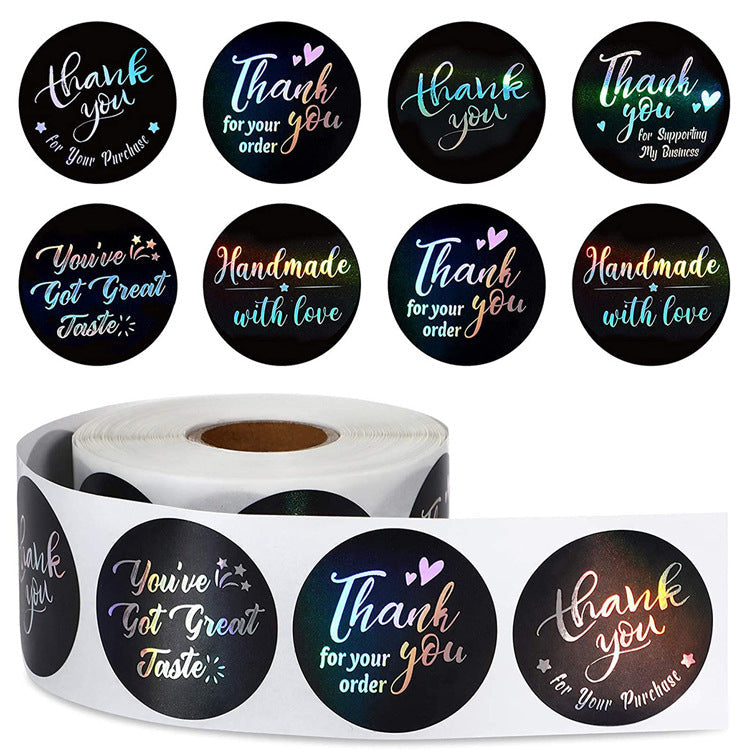 2x500pcs Xmas Christmas  Stickers Roll Label 6 Design Black Background Hot Laser Gold Thank You Gift Stick  Paper Adhesive Tape