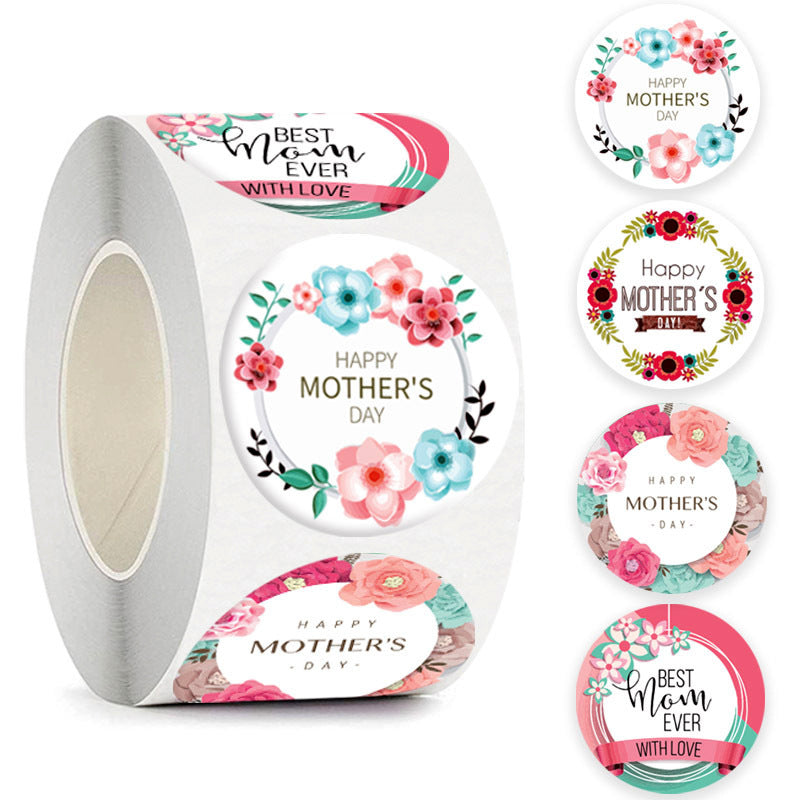 2x500pcs Christmas Xmas Fresh Pink Floral HAPPY MOTHER'S Day Mother's Day Sticker Sealing Label tape