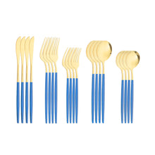 Lade das Bild in den Galerie-Viewer, 304 Stainless Steel Flatware Sets 20PCs Bright Golden Knife Fork Dessert Spoon and Fork Set
