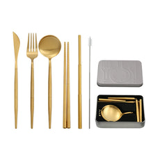 Lade das Bild in den Galerie-Viewer, 304 Stainless Steel Flatware Sets Green Gold Pink Gold Black Removable Portable Outdoor Tableware Set
