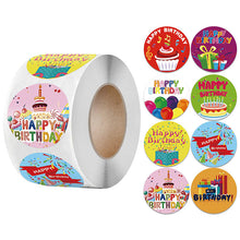 Load image into Gallery viewer, 2x500pcs Xmas Christmas  Stickers Roll Label 8 Pattern Bread Donut Happy Birthday Cake

