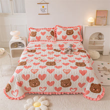Load image into Gallery viewer, Autumn and Winter Thickening Milk Fiber Three-Piece Quilted Crystal Velvet Lace Thermal Blanket Bed Sheet
