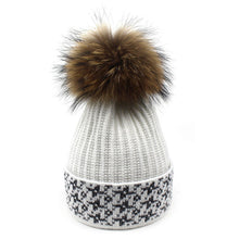 Lade das Bild in den Galerie-Viewer, Warm Winter Knit Beanie Hats Autumn and Winter New Raccoon Fur Ball Women's Silver Silk Thermal Head Cover Unisex
