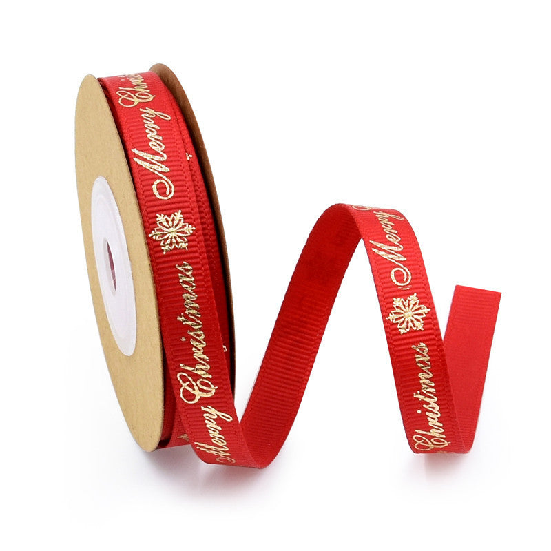 2pcs Christmas Packing Materials 1cm Wide Bronzing Printed Letters Ribbed Band Flowers Gift Packaging