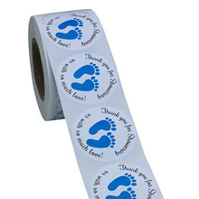 Load image into Gallery viewer, 2x500pcs Xmas Christmas  Stickers Roll Label Red Blue Baby Feet Thank You  Showering Love
