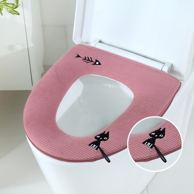 3pcs Toilet Seat Cover Pads Portable   Household Thicker Warm       Zipper Cartoon