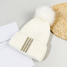 Load image into Gallery viewer, Warm Winter Knit Beanie Hats Outdoor Fur Ball Rhinestone Hat Autumn and Winter  Korean Style Unisex
