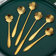 Lade das Bild in den Galerie-Viewer, 304 Stainless Steel Flatware Sets Long Cherry Blossom Spoon Gold Coffee Stir Spoon
